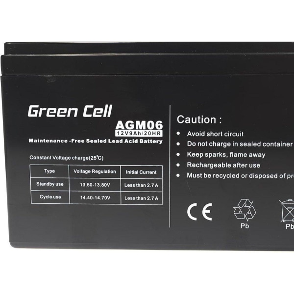 Green Cell AGM06 UPS-batteri förseglad blysyra (VRLA) 12 V 9 Ah