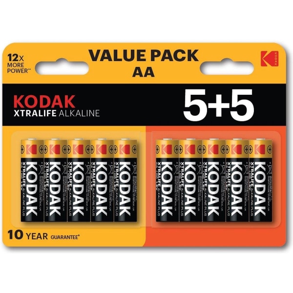 Kodak XTRALIFE Alkaline AA-batteri 10 (5+5-pack) Svart