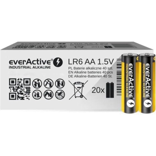 Alkaliska batterier everActive Industrial Alkaline LR6 AA - kart Svart