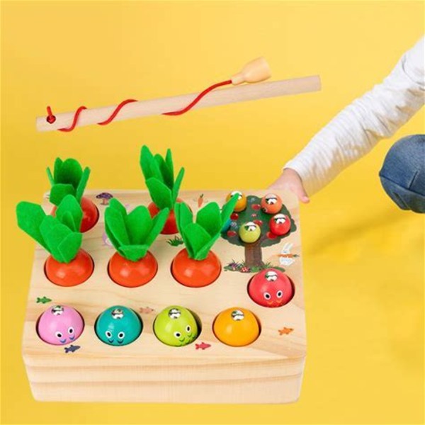 Montessori trä Morotsskörd Baby motoriska färdigheter Pedagogisk lärande leksak trä