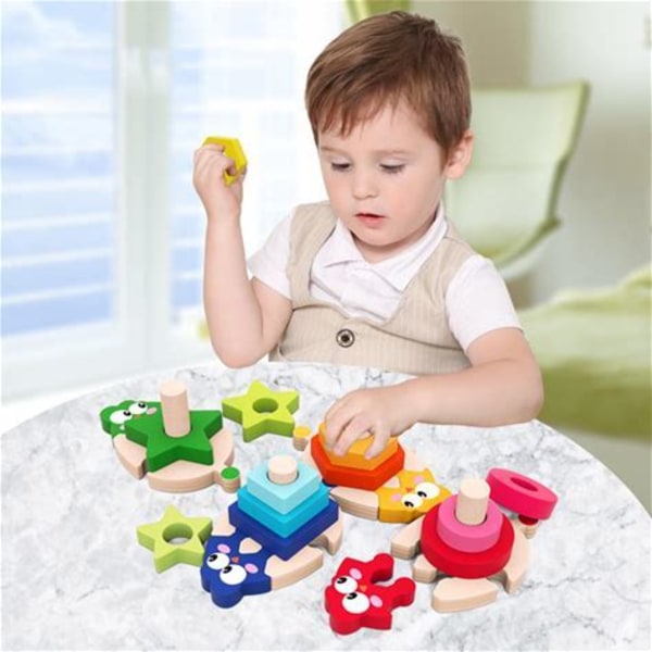 Baby Trä Form-Sortering Staplingsleksaker Bygga Sensoriska Leksaker För Pojkar Flickor