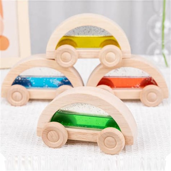 4 delar färgglada set, baby leksaker Push billeksak Montessori trä baby för interaktion Låtsaslek