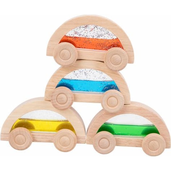 4 delar färgglada set, baby leksaker Push billeksak Montessori trä baby för interaktion Låtsaslek