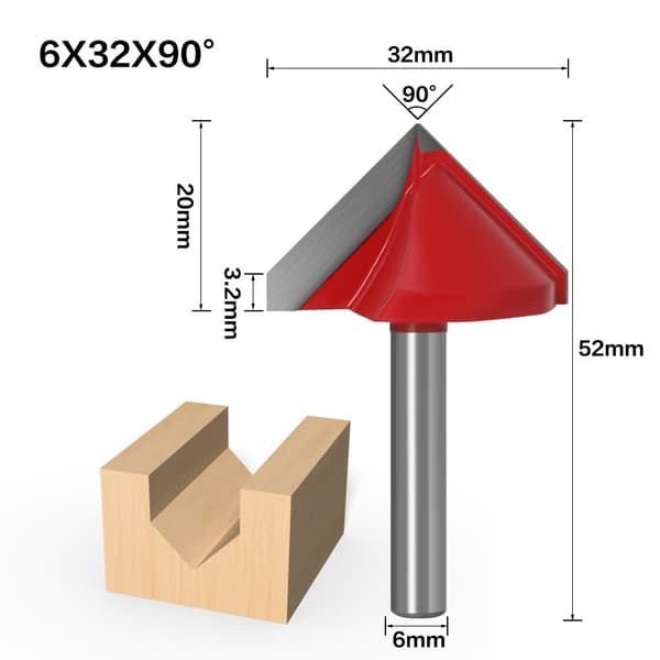 CNC Tungsten Stål Spaltefræser 90 Grader 6mm Skaft 32mm Diameter