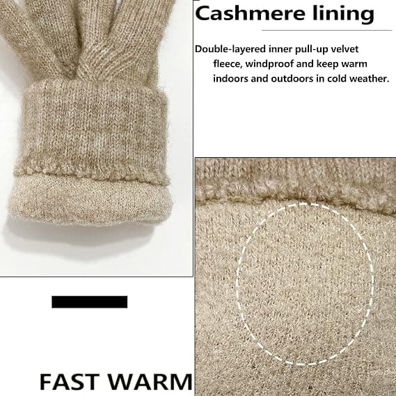 Varmfodrade Vinterhandskar för Kvinnor med Pekskärm, Ull, Kabel