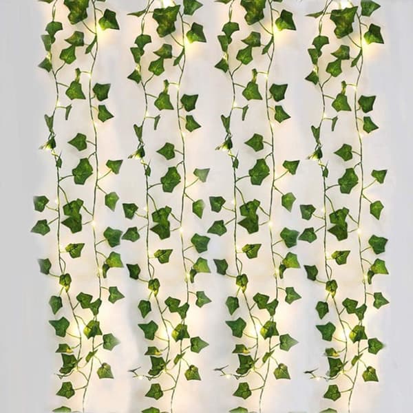 Kunstig Efeu, [4 Styk] 2M Bladstrenglys, Kunstig Plante