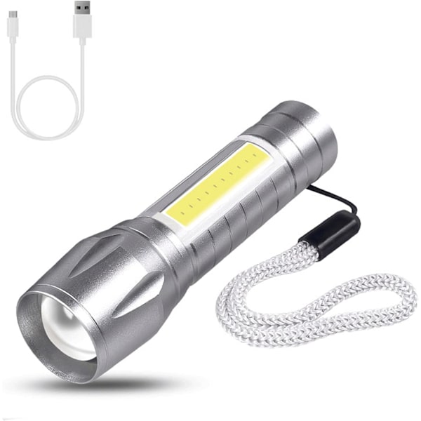 USB-oppladbart LED-lommelykt, 3 lysmoduser, vanntett