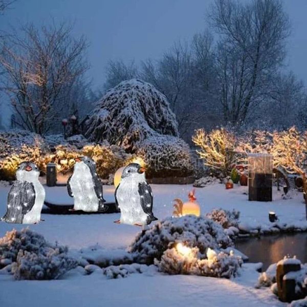 3 stk. Julepingvin Akryl 50 LED Lys Op Udendørs Figur