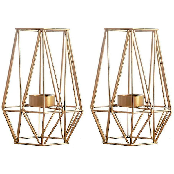 Set med 2 Geometriska TeLjuslyktor i Metall, Hexagonformade