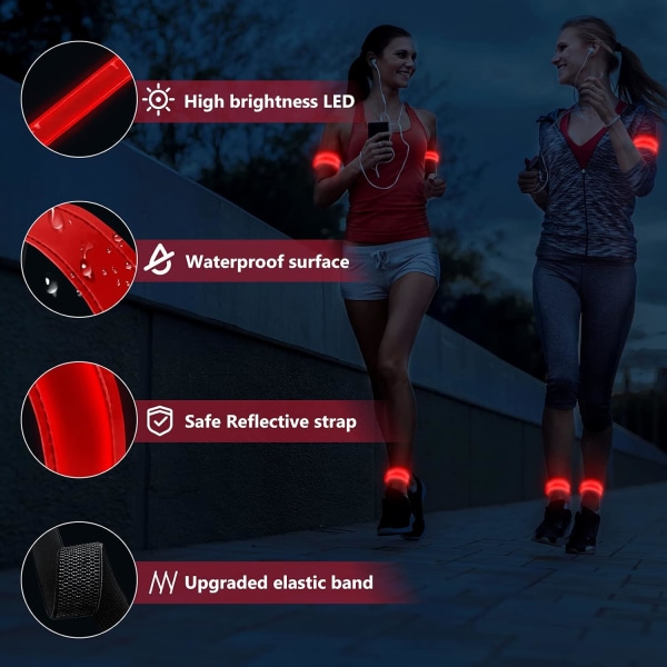 2 stk. Ladbare LED Lysende Armbånd, LED Refleks Løpearmbånd
