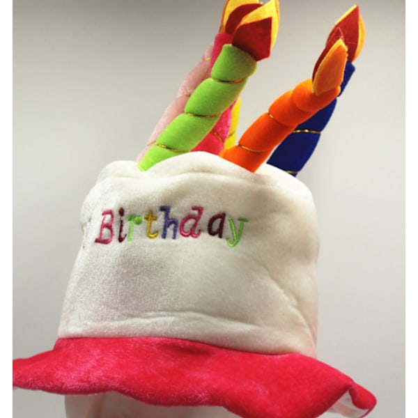 Röd plysch "Happy Birthday"-tårtahatt - festhatt för utklädning - perfekt