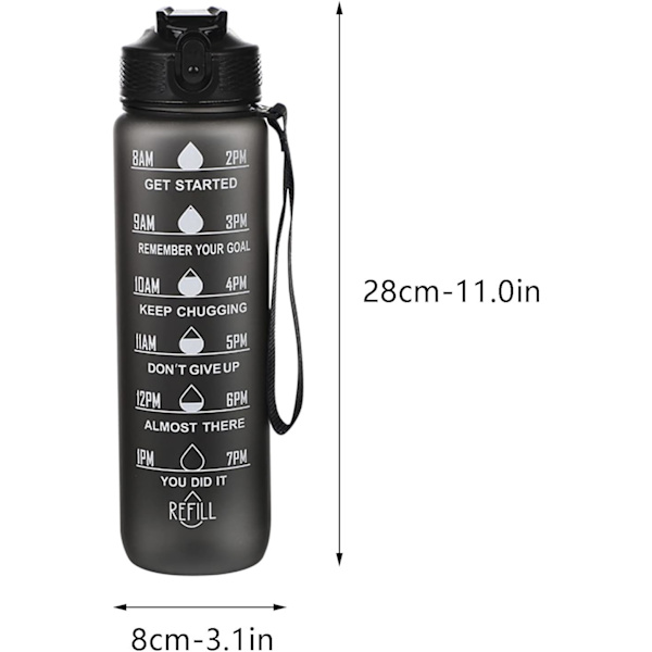 33oz Läcksäker Motiverande Sportvattenflaska med Sugrör & Tidsmärkning, Flip Top Hållbar BPA-Fri, Giftfri Frostad B