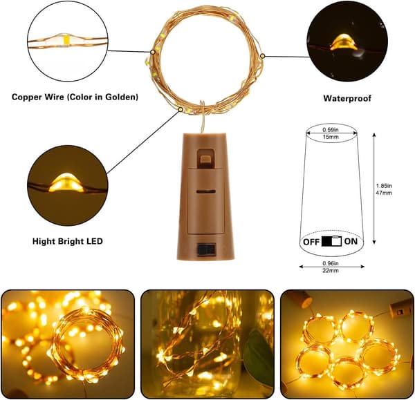 Flaskelys, LED Flaskelys, 2M Flaskelys, Fleksibel Kobber