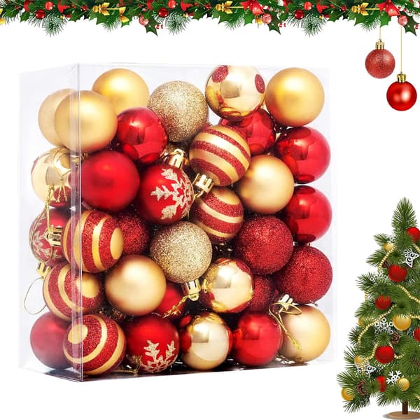 Eske med plastjulekuler, 50 stykker, knussikre julekuler