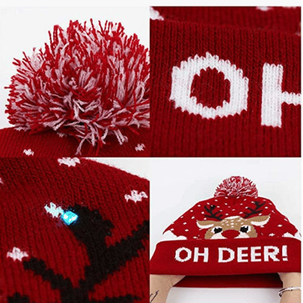 2 LED julehatter, julehatter Unisex strikket feriehatt