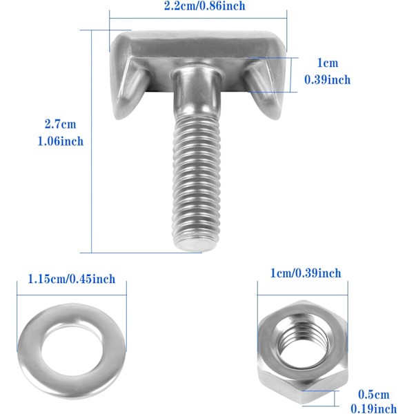 Batteri T-Bolt, 4 stk. Rustfrit Stål T-Bolt Batteripoler, Ca