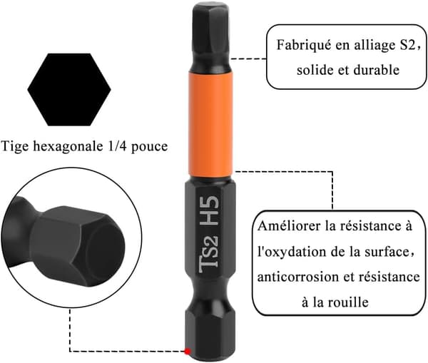 7 st 50 mm Allen-bits Skruvmejsel Hexskaft S2 Stål