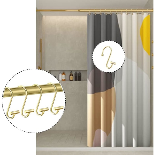 12 duschdraperihakar, rostfria metallduschdraperiringar