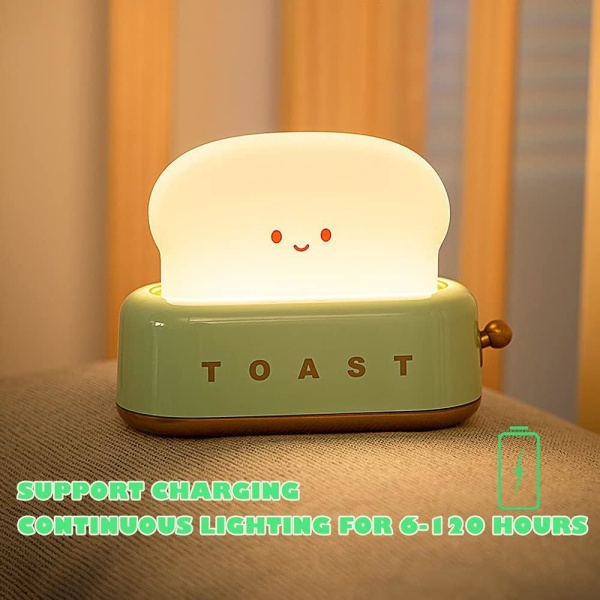 LED Toast Bröd Nattlampa, Söt USB Laddningsbar Nattlampa