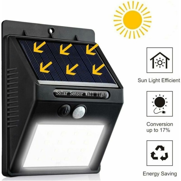 (2-pakke) 20 LED Solcellelamper, Utendørs Bevegelsessensorlamper med 3