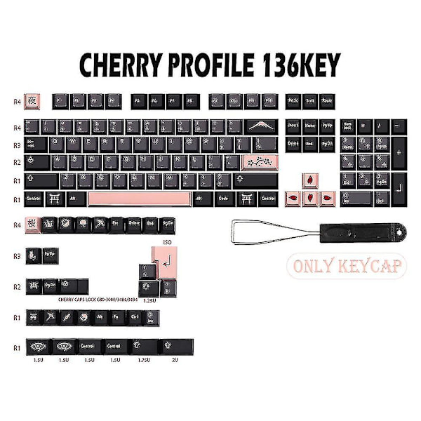 136 Key Nightsakura Keycap Pbt Engelska Keycaps Kompatibel Wit DXGHC