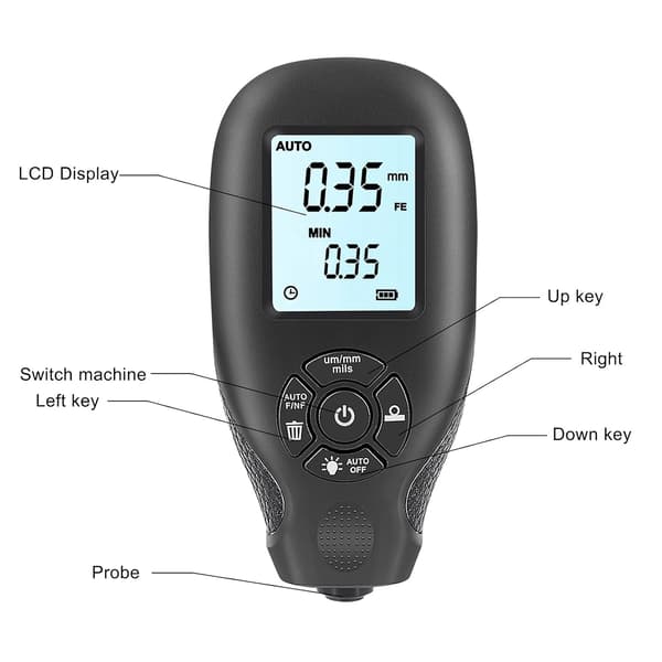 Mätinstrument för billacktjocklek, Handhållen bakgrundsbelysning, LCD-digital