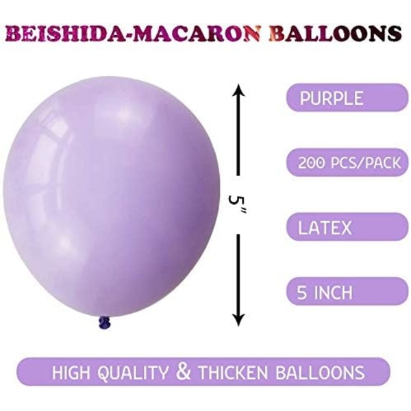 200 stk. Pastel Lilla Balloner 5 tommer Mini Macaron Latex Balloner