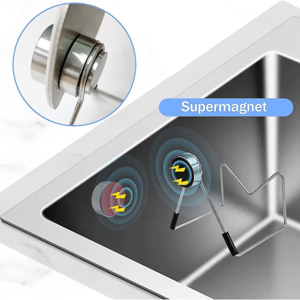 2 stk. Svampeholder i Rustfrit Stål Magnetisk Køkkenvask Svampe H