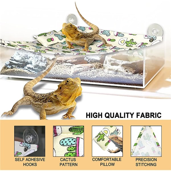 2 stycken ödla reptilhängmatta med mjuk kudde och sugkopp