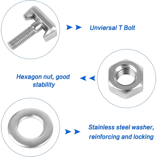 Batteri T-Bolt, 4 stk. Rustfrit Stål T-Bolt Batteripoler, Ca