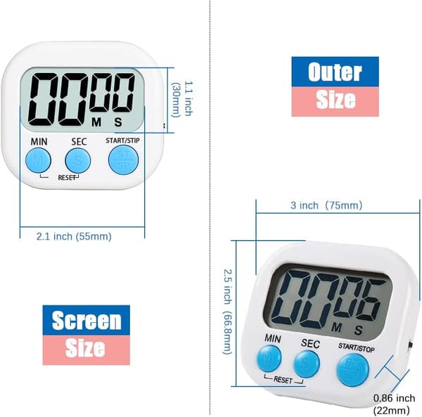 （Vit）Magnetisk Köktimer med Stor LCD-Skärm, Timrar för