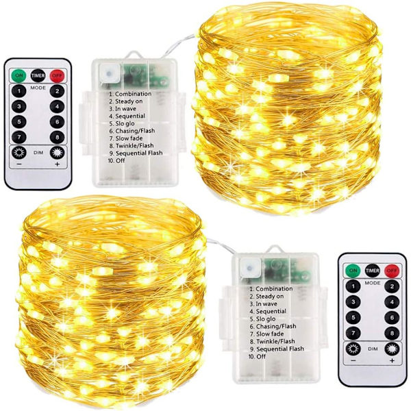 Batteridrevne Fe-lys, [2 pakker] 5M 50 LED Vandtætte Strimler