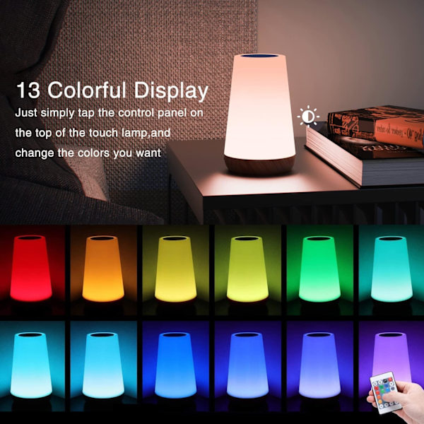 LED Natlampe, Sengelampe, Farverig Touch Natlampe, Fjernbetjening