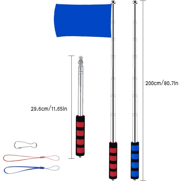 2M teleskopisk flaggstang, 2 stk håndholdte teleskoper i rustfritt stål