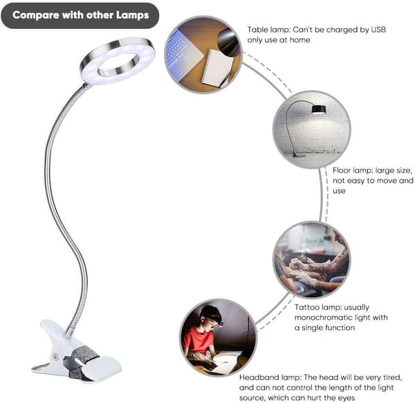 LED skrivebordslampe til læsning, tatovering og makeup