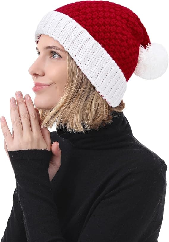Julehatt, Vinterhatt, Strikket Slouchy-hatt for Voksne