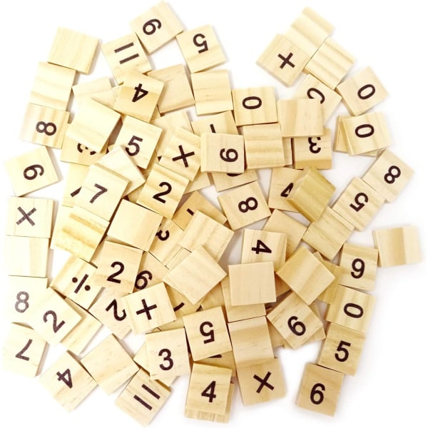 100ST Trä Scrabble-plattor siffror Symboler Plattor för Craft Pro