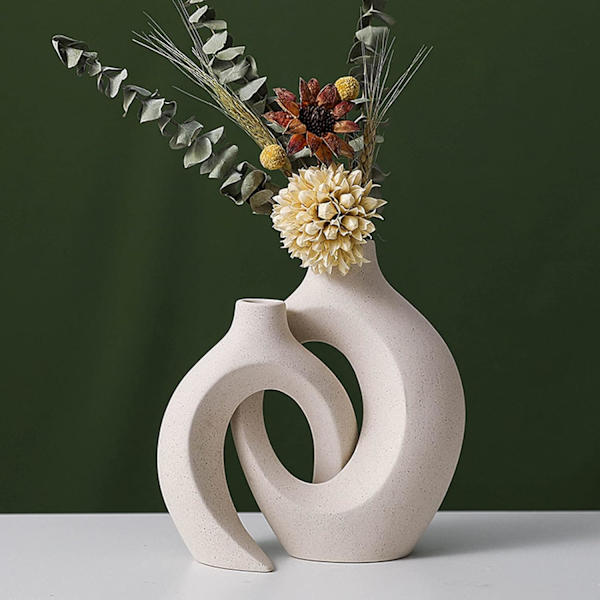 Keramisk Vase, Design Vase, Hvit Blomster Vase, Moderne Bordvase