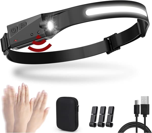 Hovedelygte, Super Lys 350 Lumen 5-Modes Sensor Forlygte, USB Genopladelig
