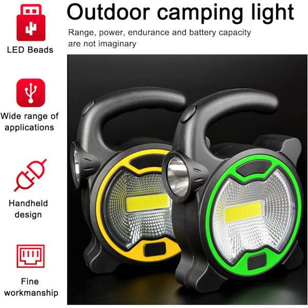 Batteridrevet Campinglys 2 stk. Campinglys COB LED Wor