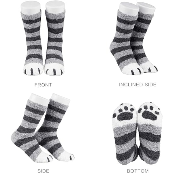 6 par Coral Fleece strumpor - Cat Paw Socks / Super Soft Plush Sli