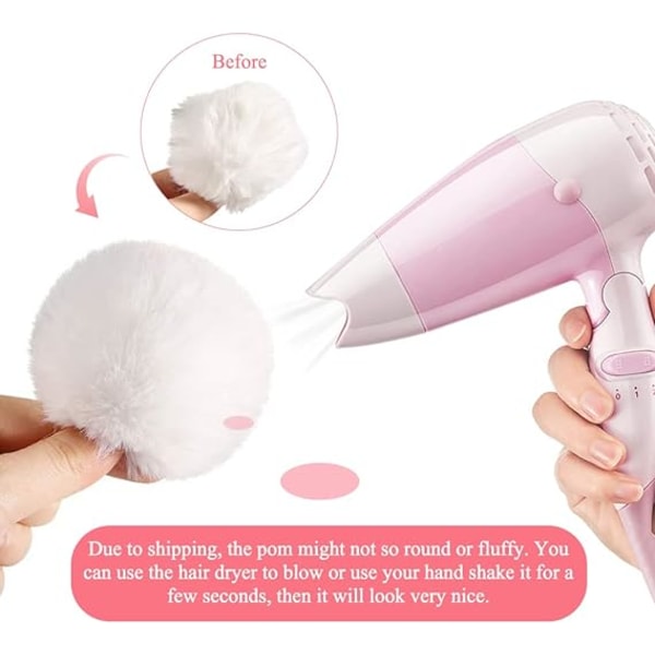 Sæt med 2 Pom Pom Nøgleringe, Blød Pom Pom Nøglering Pink Hvid Faux