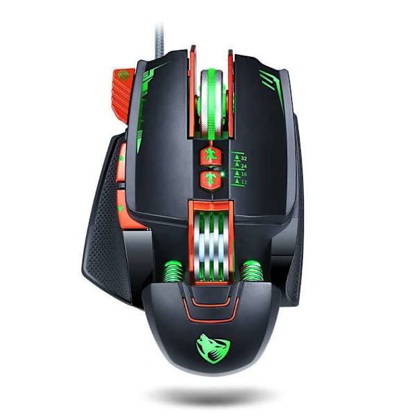 V9 USB-koblet spillmus med 8 programmerbare knapper, justerbar DPI