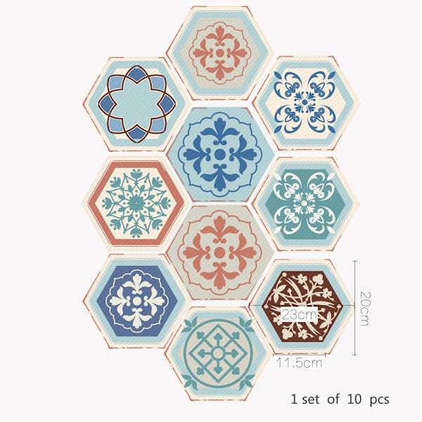 10 st Hexagonformade Väggdekaler Retro Mönster Sovrum Vardagsrum H