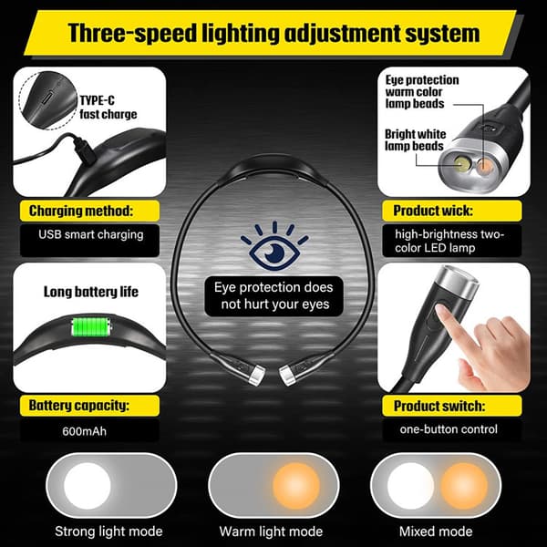 LED Leselys Rechargeable LED Nattlys Rundt Halsen Hender