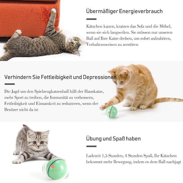 Katt Leksak, Leksaksboll med LED-Ljus, 360 Graders Automatisk Rotation