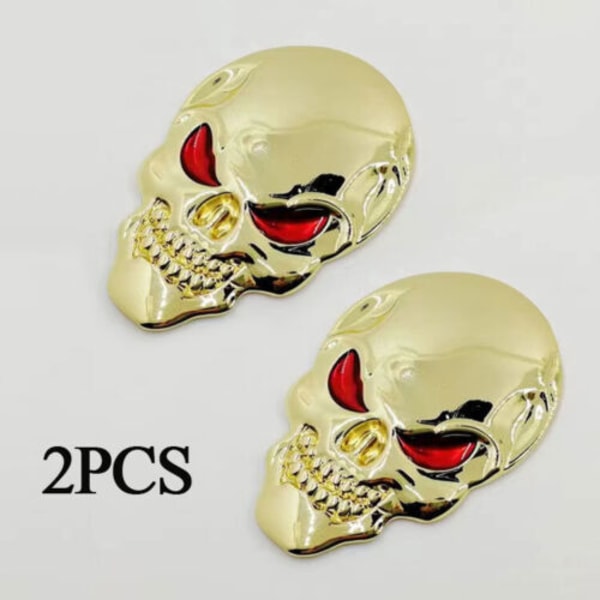 2x 3D Big golden Metal Skull Skeleton Evil Bone Car Emblem Badge