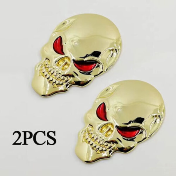 2x 3D Stor Gylden Metal Skalle Skelet Ond Knogle Bil Emblem Badge