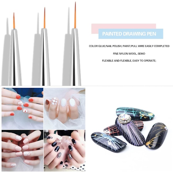 6 stycken nageldetaljborstar, blå + lila professionella Pain DXGHC