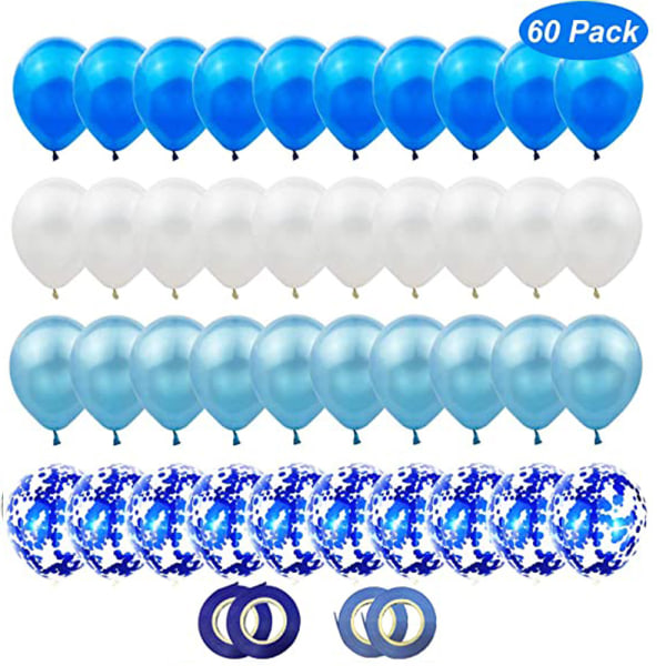 Konfetti balloner, 60 stykker blå hvid latex balloner, 12 tommer H